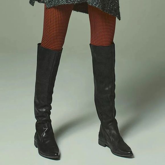 Free People Shoes - NWB Free People Brenna Over the Knee Bitter Black Leather Western Boot